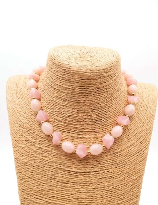 Collar Piedras Cuarzo  Rosado