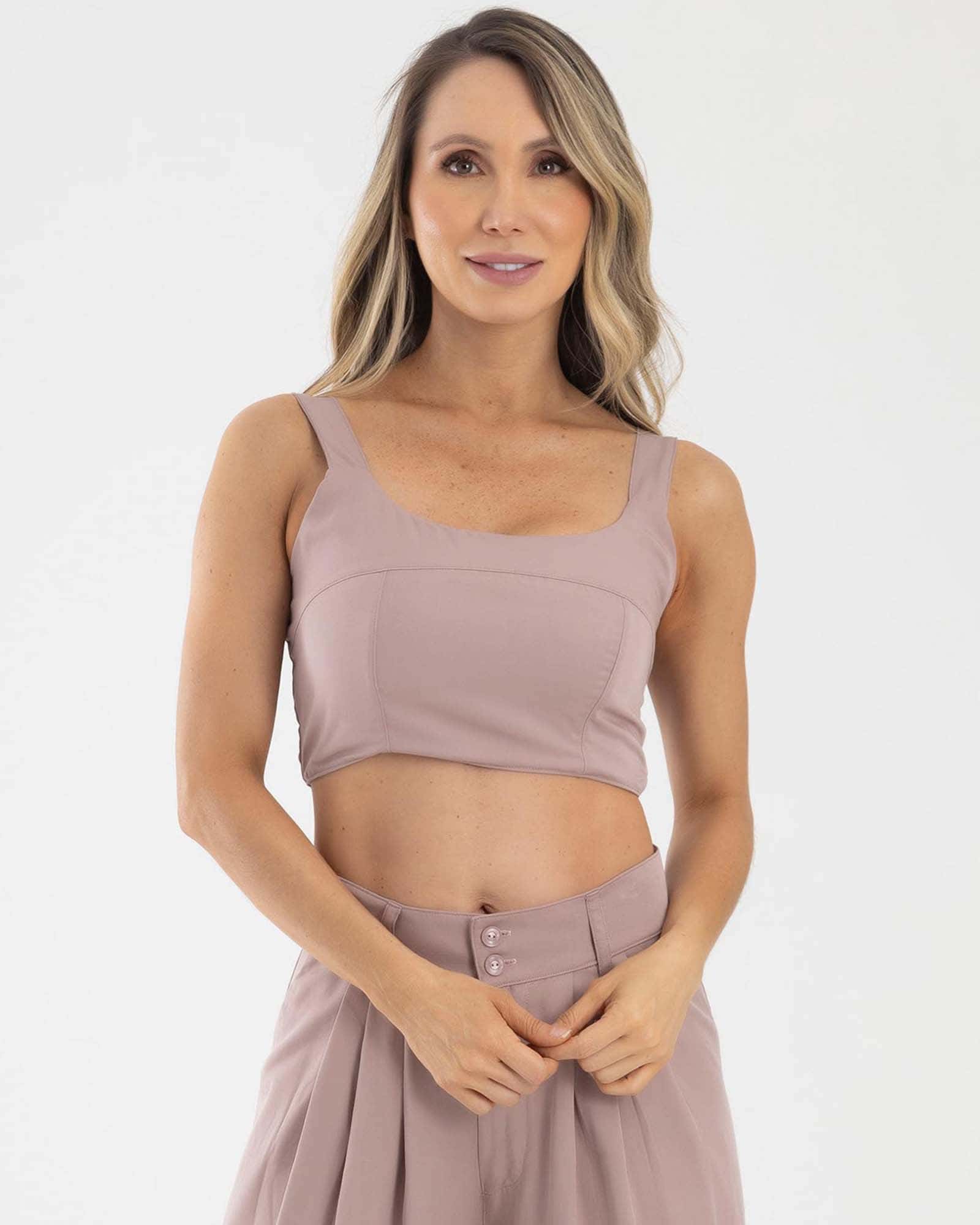 Blusa corta casual mora malva golden hour fiber