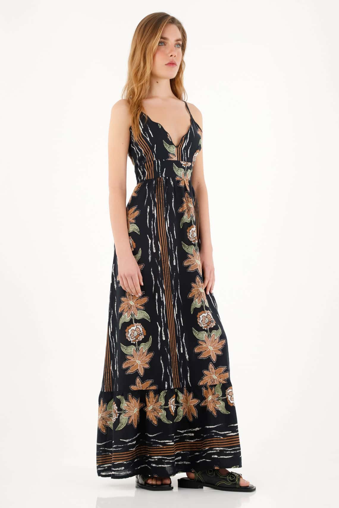 Vestido largo estampado con escote cruzado para mujer