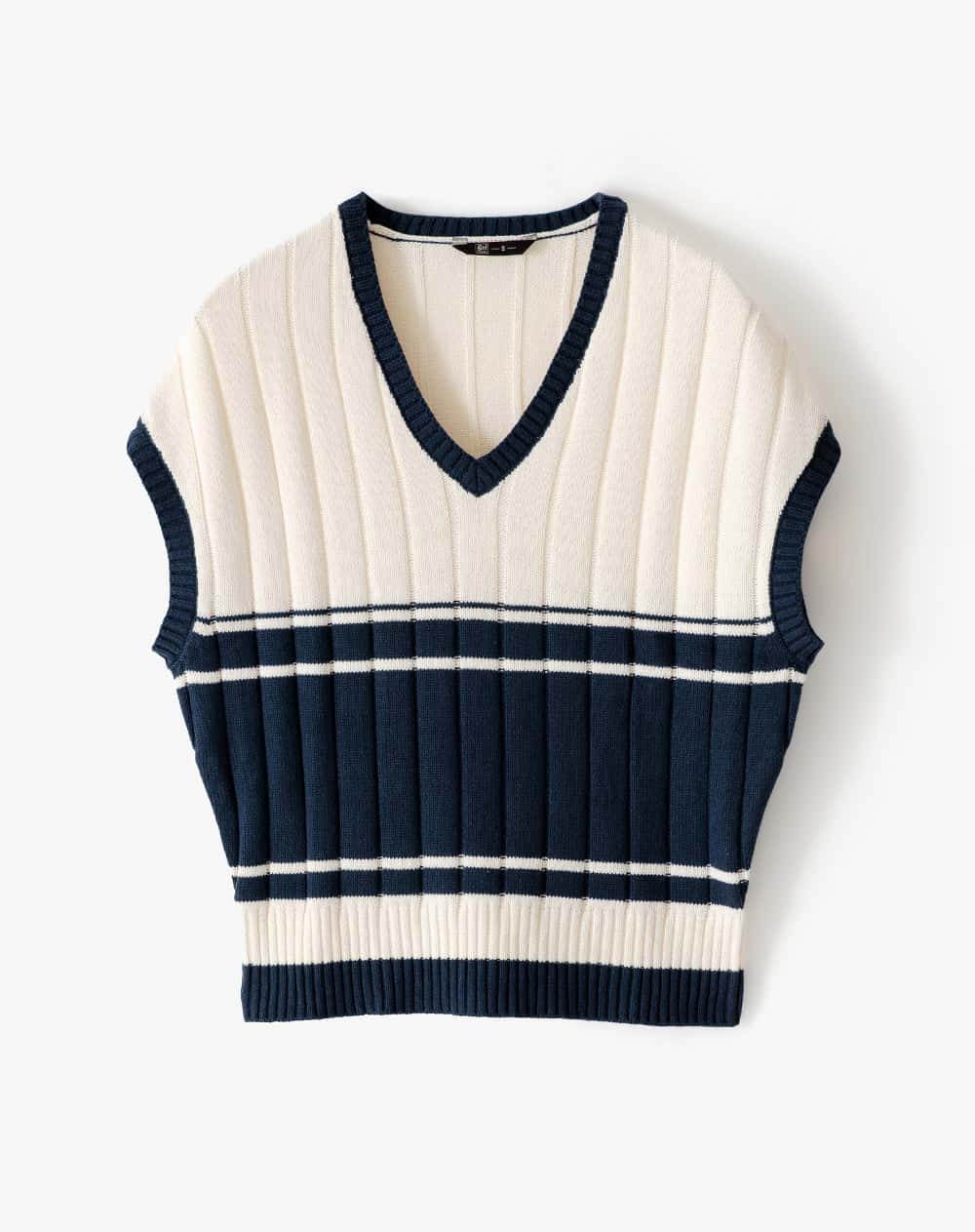 Chaleco tipo preppy tejido de punto crema mujer