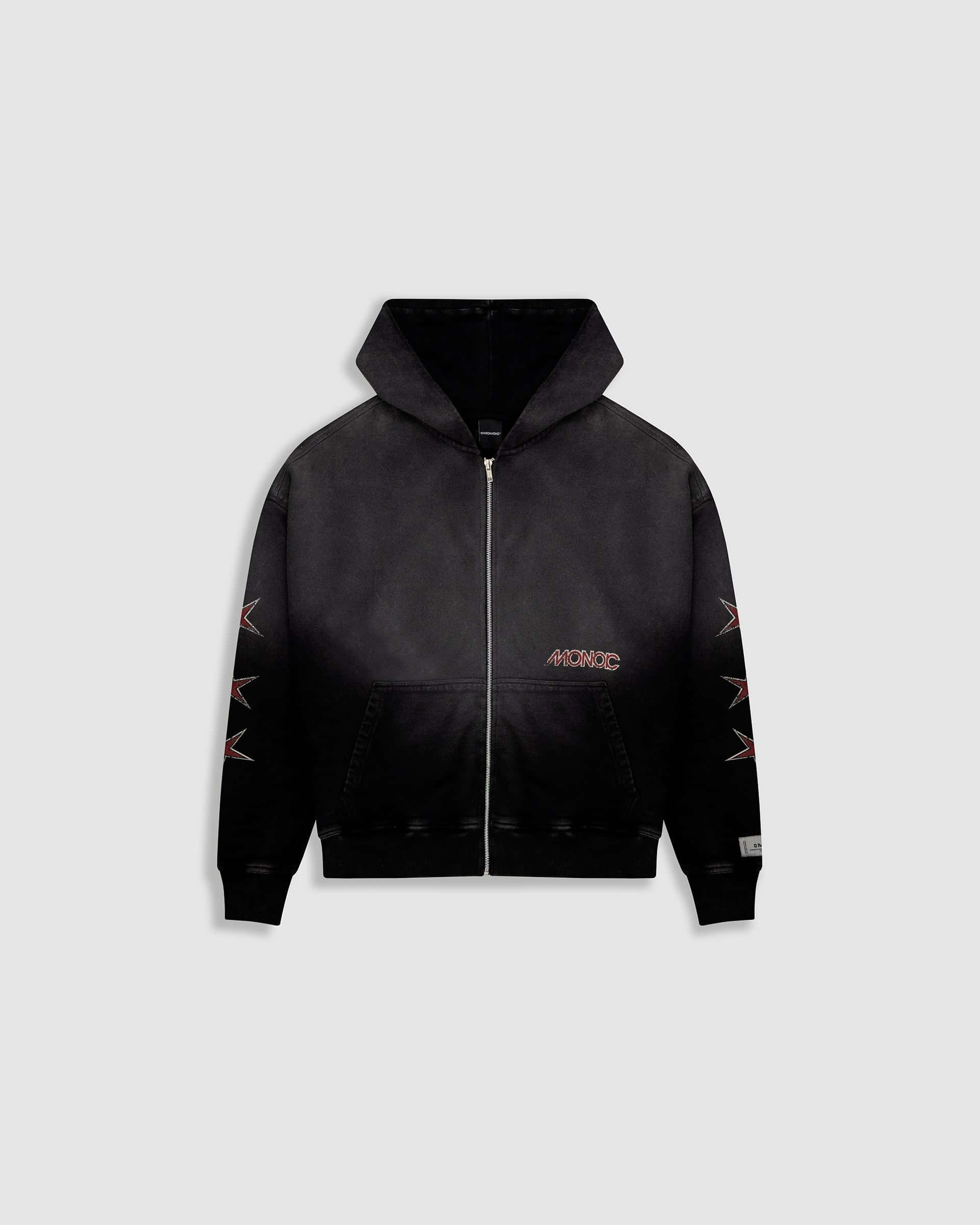 Zip Hoodie Monoic Records - Negro Desgastado