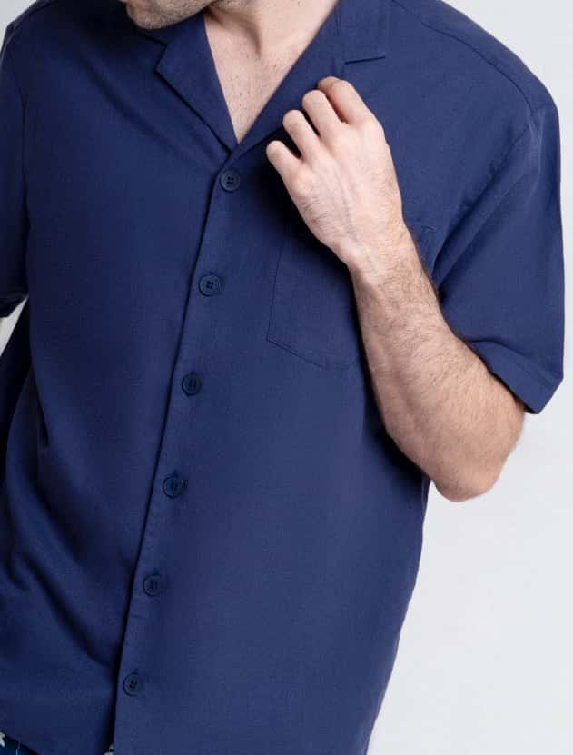 Portofino Dark Navy Lino / Algodón  - Camisa - miniatura 2