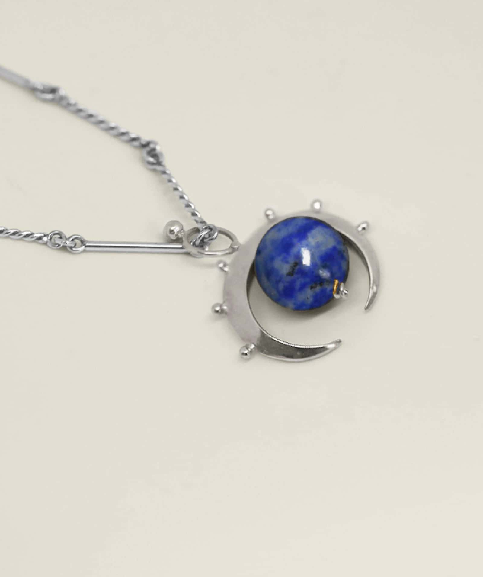 Crescent Pendant Lapis Silver