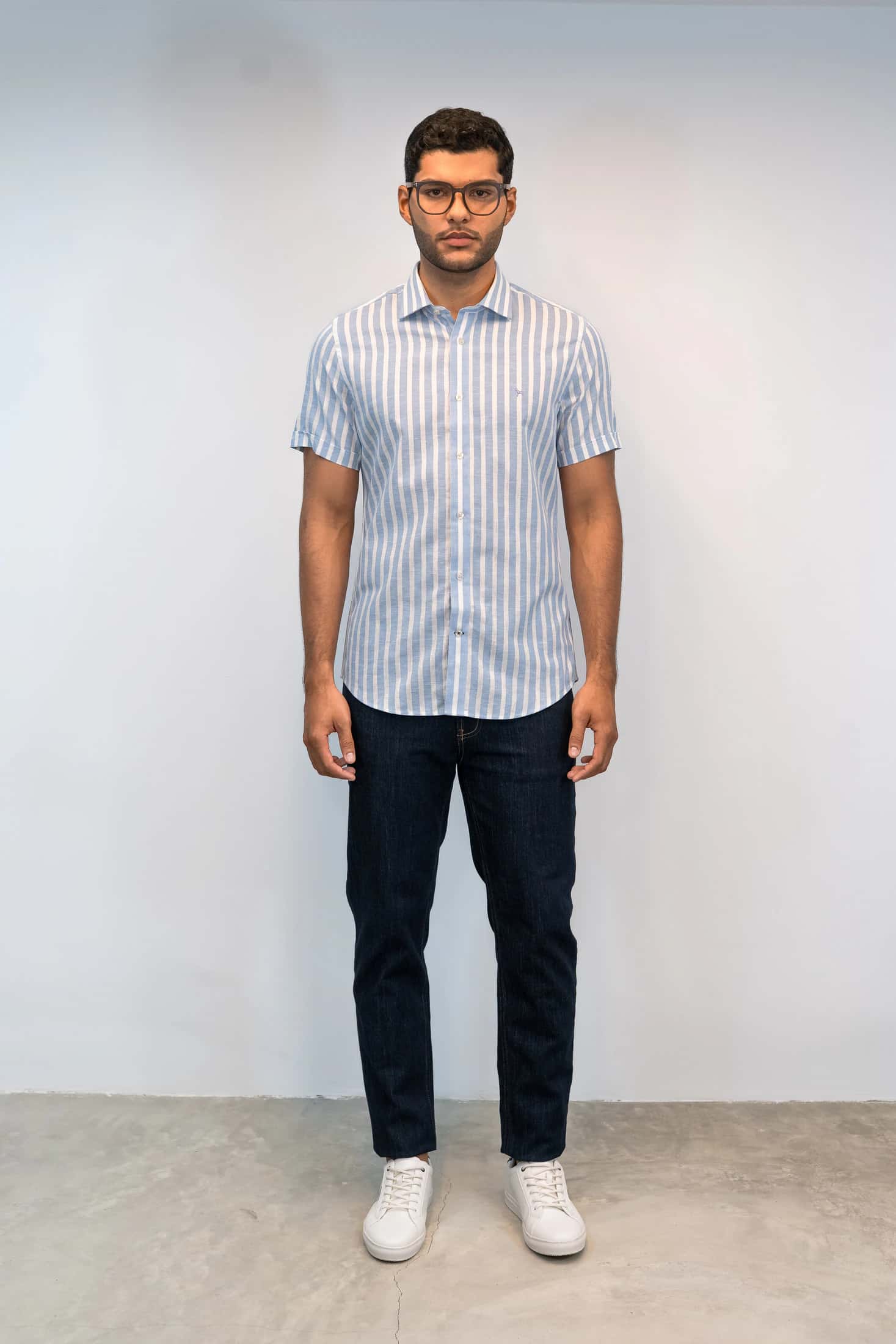 Camisa Manga Corta Baby Blue/Rayas