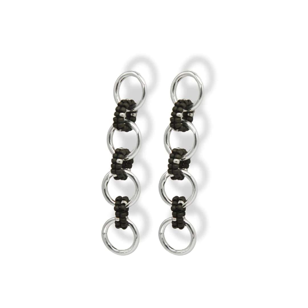 Aretes entrelazados tejidos largos verde oscuro plata
