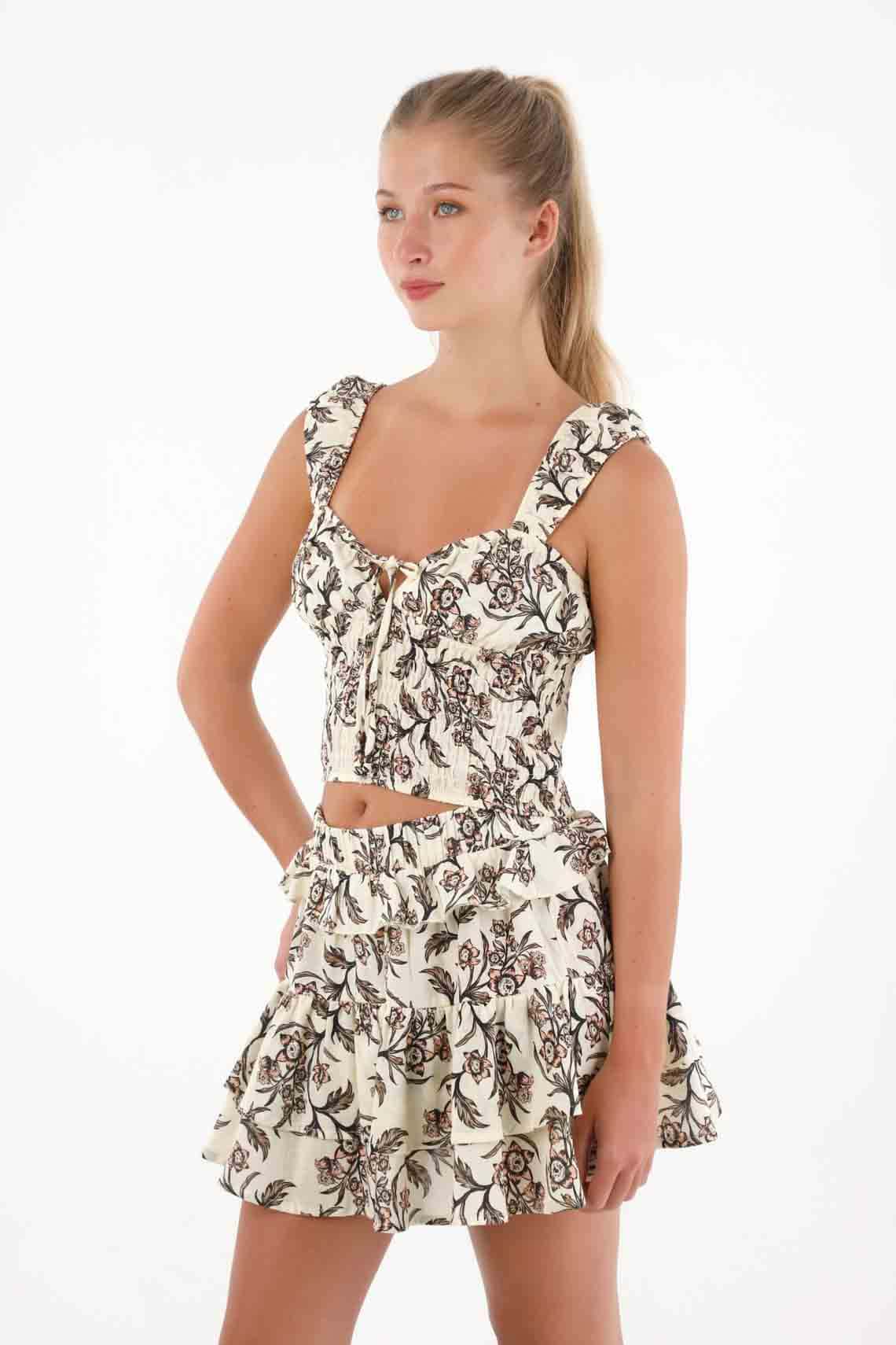 Camisa crop estampada de silueta amplia para mujer