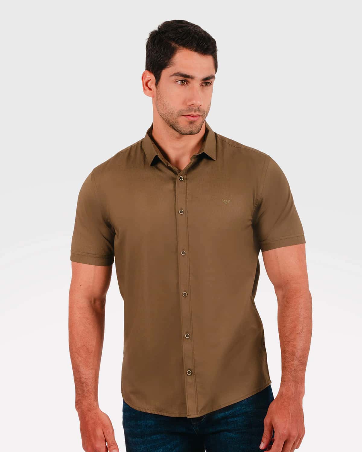 Camisa verde manga corta para hombre