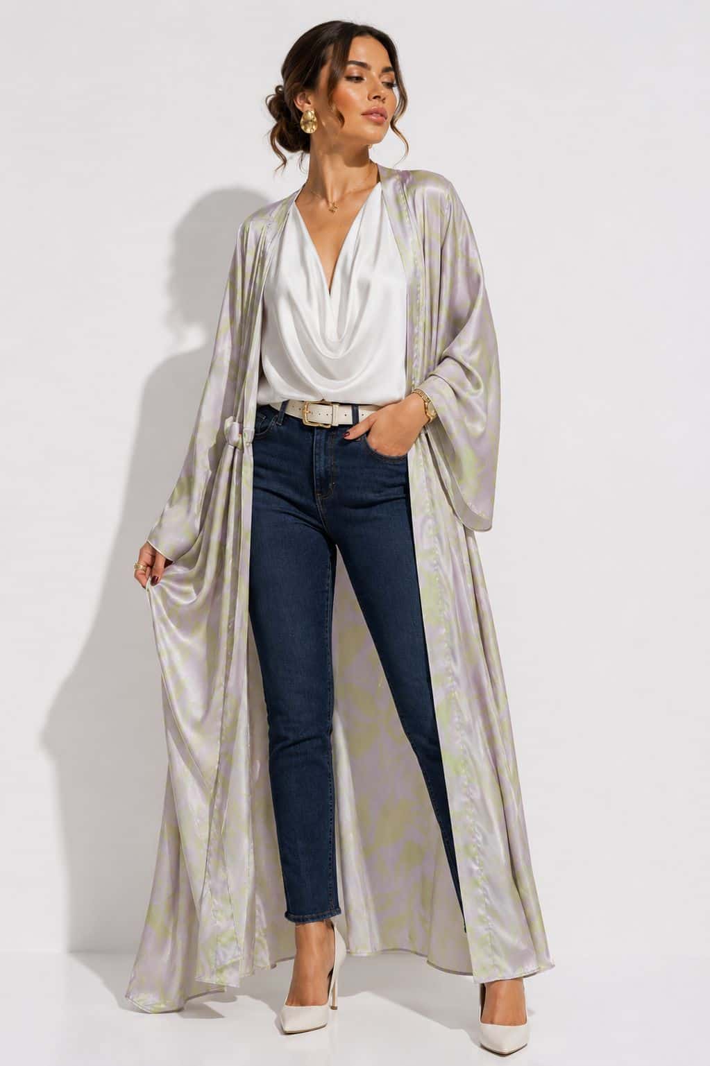 Kimono Lavanda Plumas Lila+Neon Estampado - miniatura 2