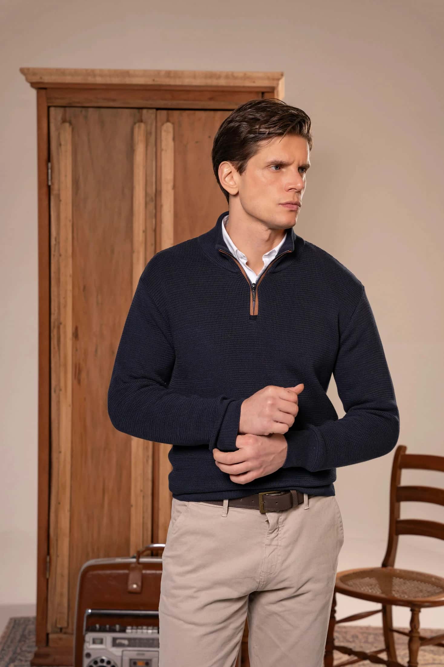Suéter Halfzip Brienno Hombre Azul Oscuro