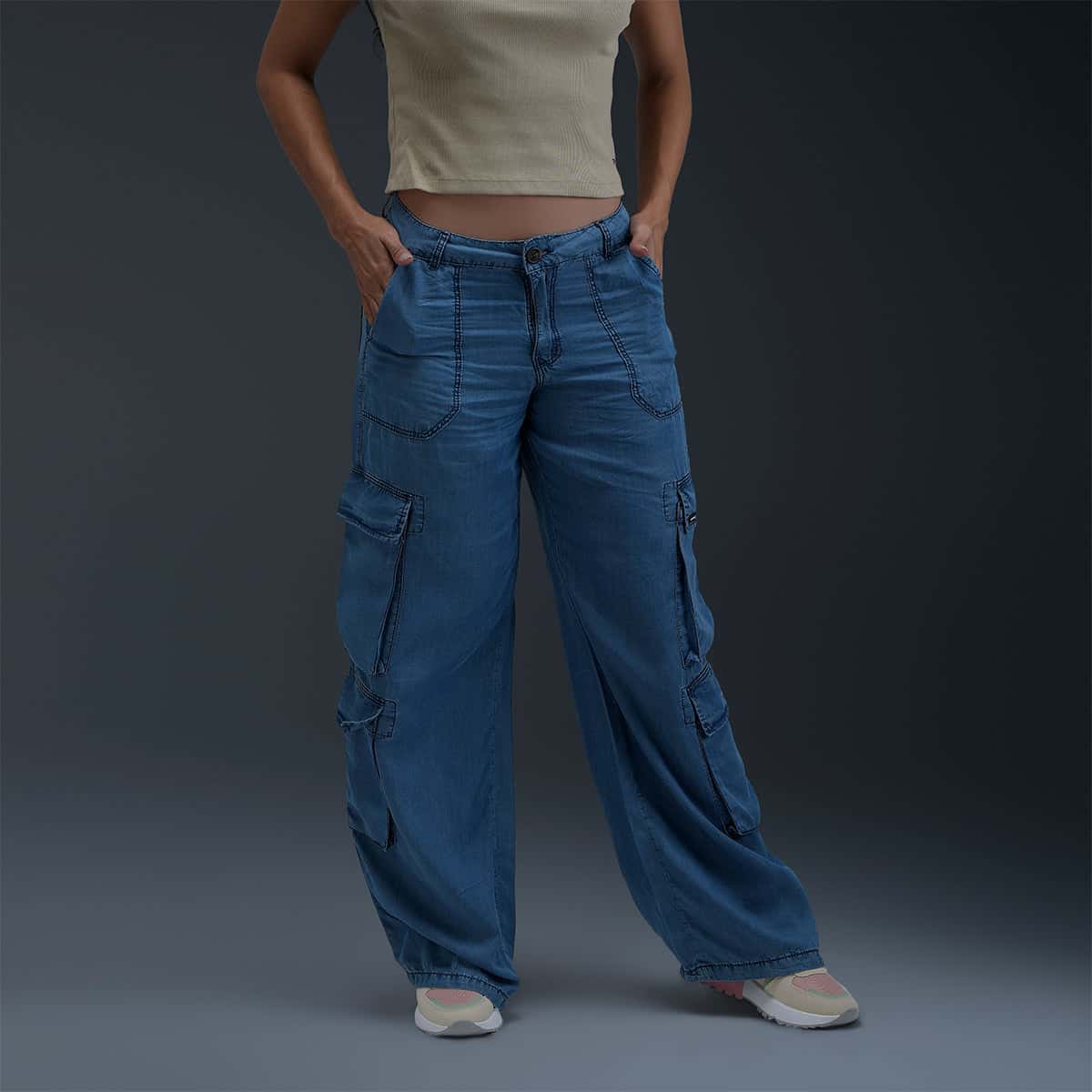 Jeans Cargo Azul Mujer