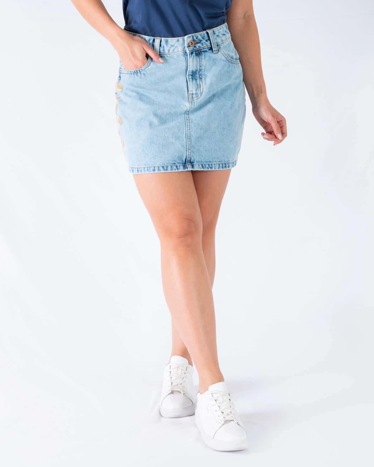 Falda denim tono claro para mujer