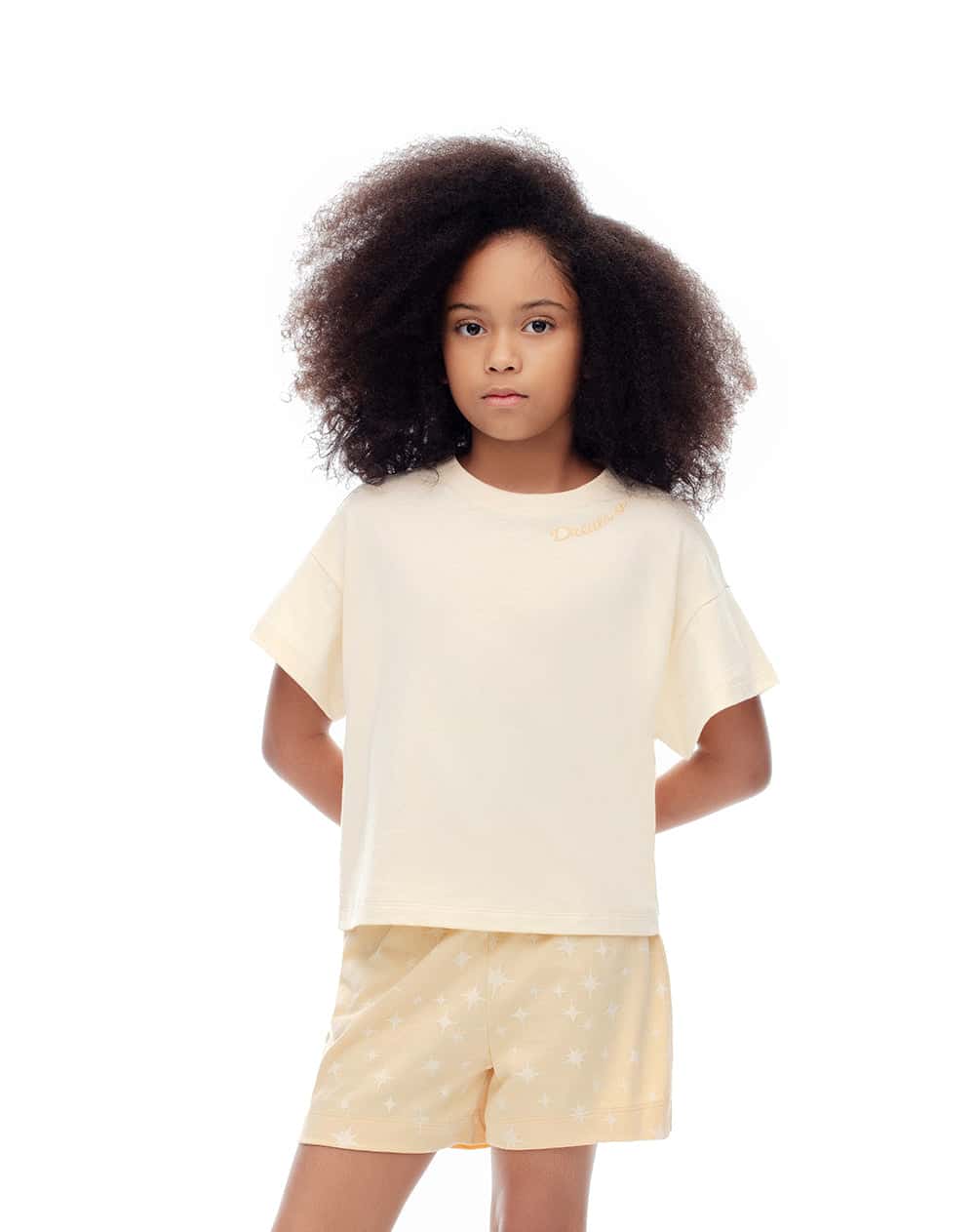 Camiseta + short de pijana algodón amarilla niña