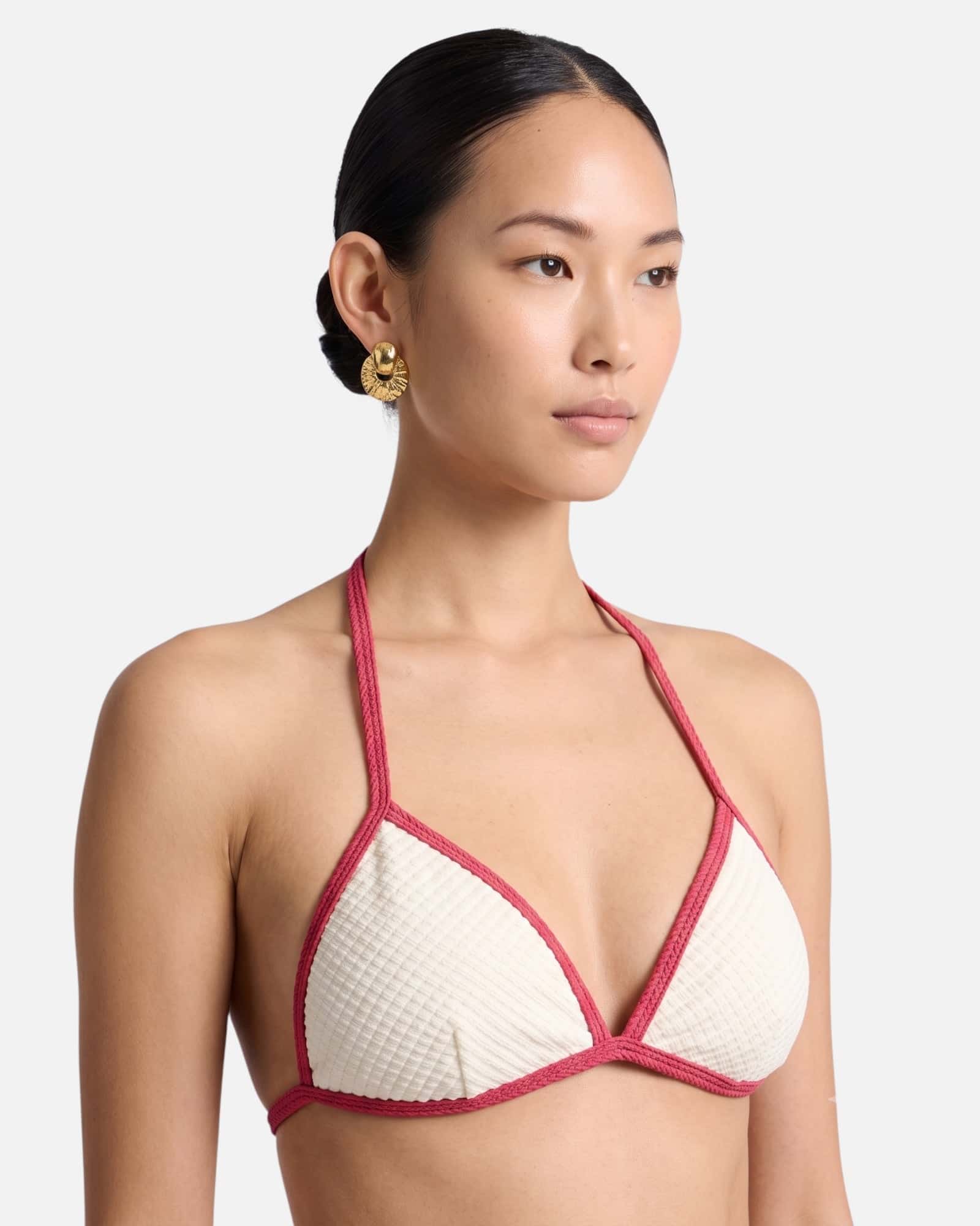 Bikini top con ribete en contraste y lazo / Marfil Rosa - miniatura 5