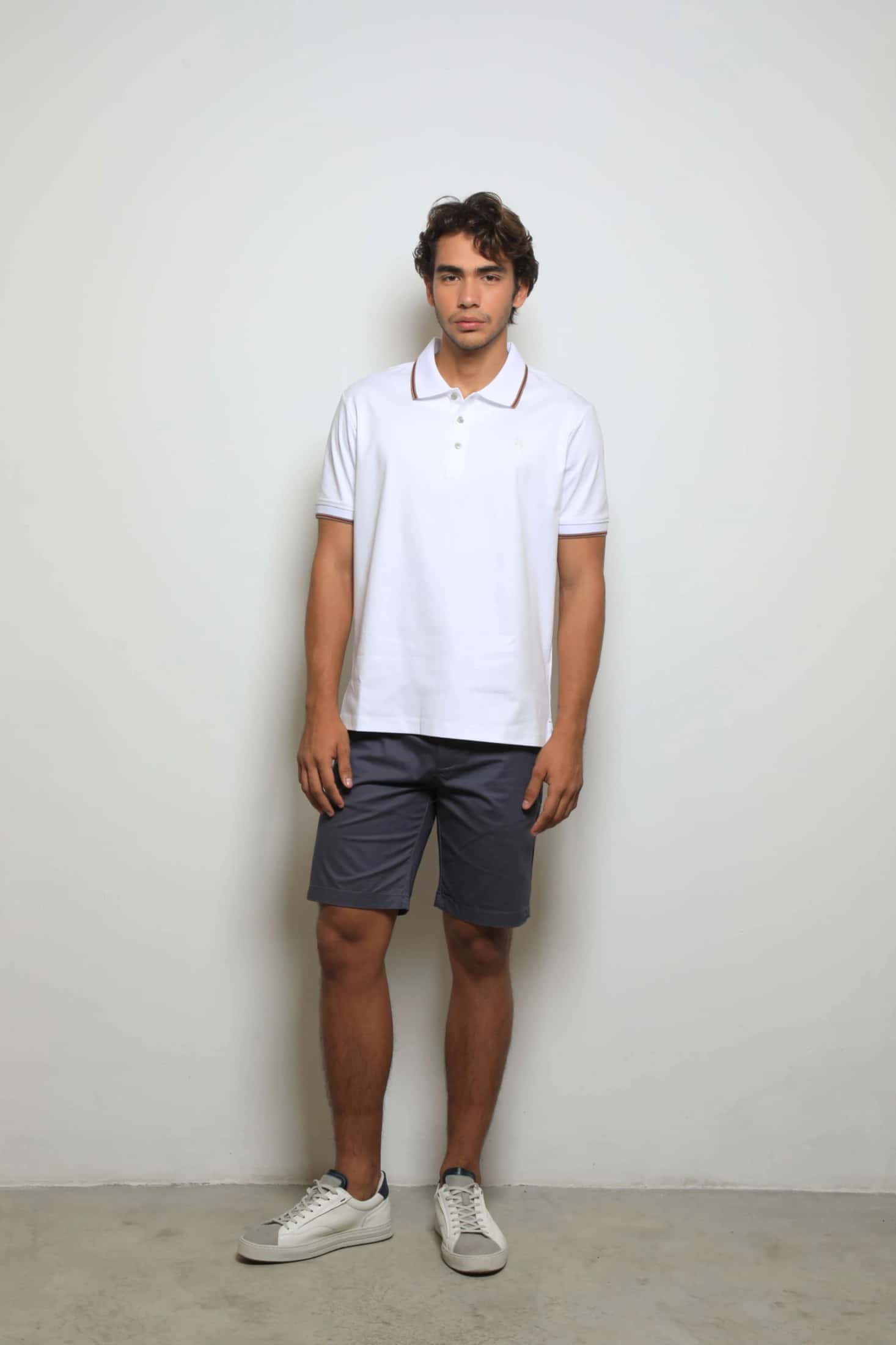 Polo Fashion Mercerizada Blanco/Café