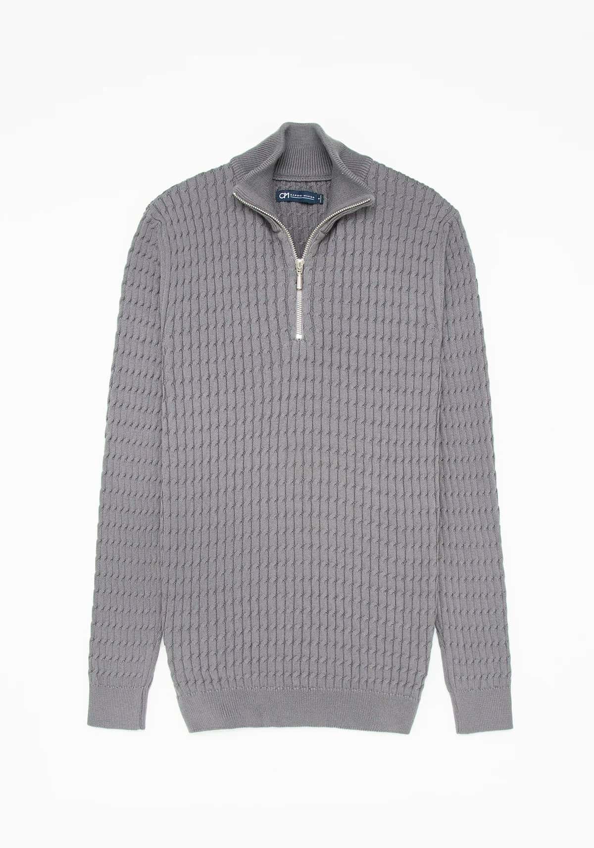 Saco Trenzado Half Zip Algodón Gris Oscuro