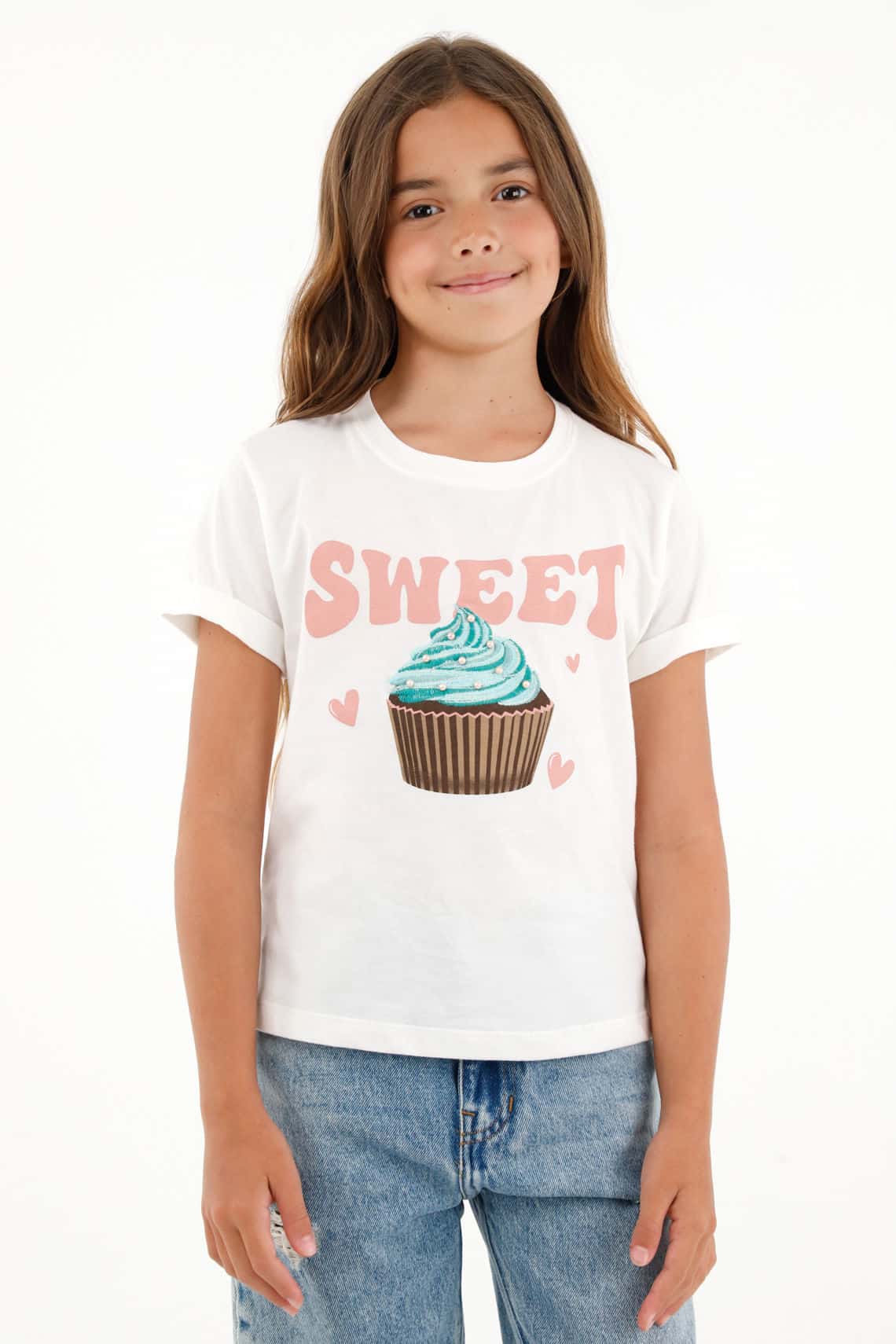 Camiseta crudo estampada para niña