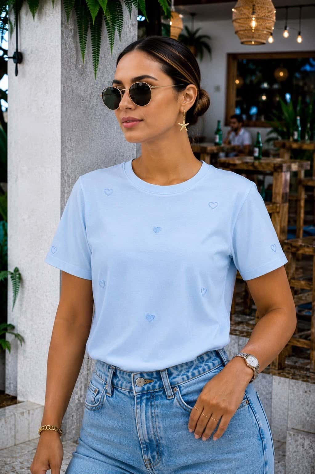 Camiseta oversized Pandora celeste