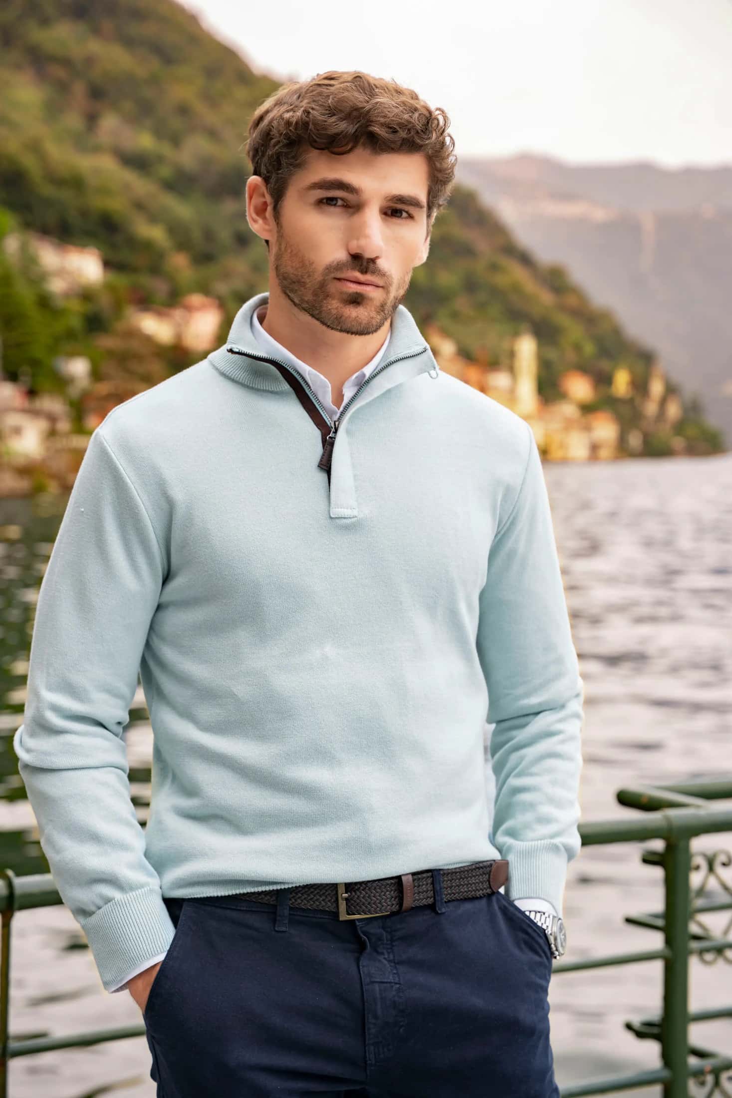 Suéter Halfzip Tesino Leggero Hombre Azul Claro
