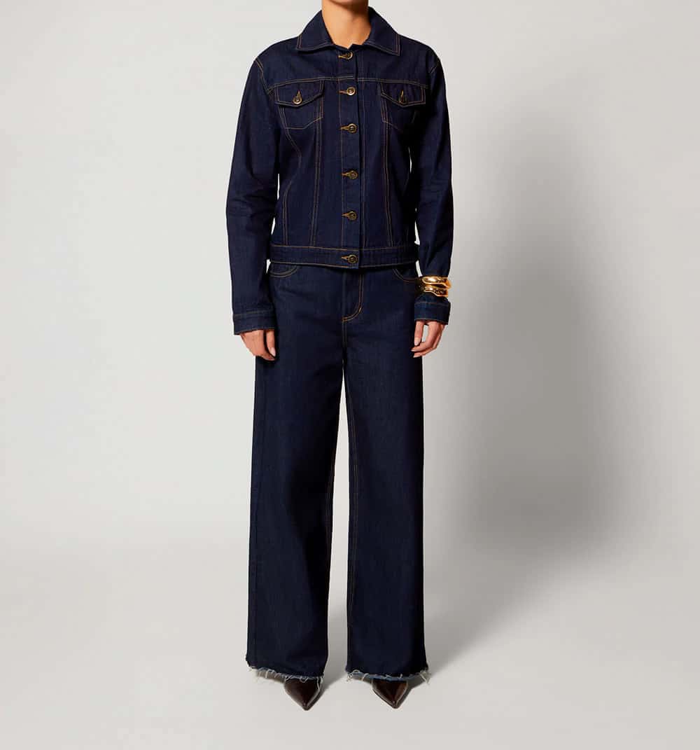Chaqueta clasica larga raw denim