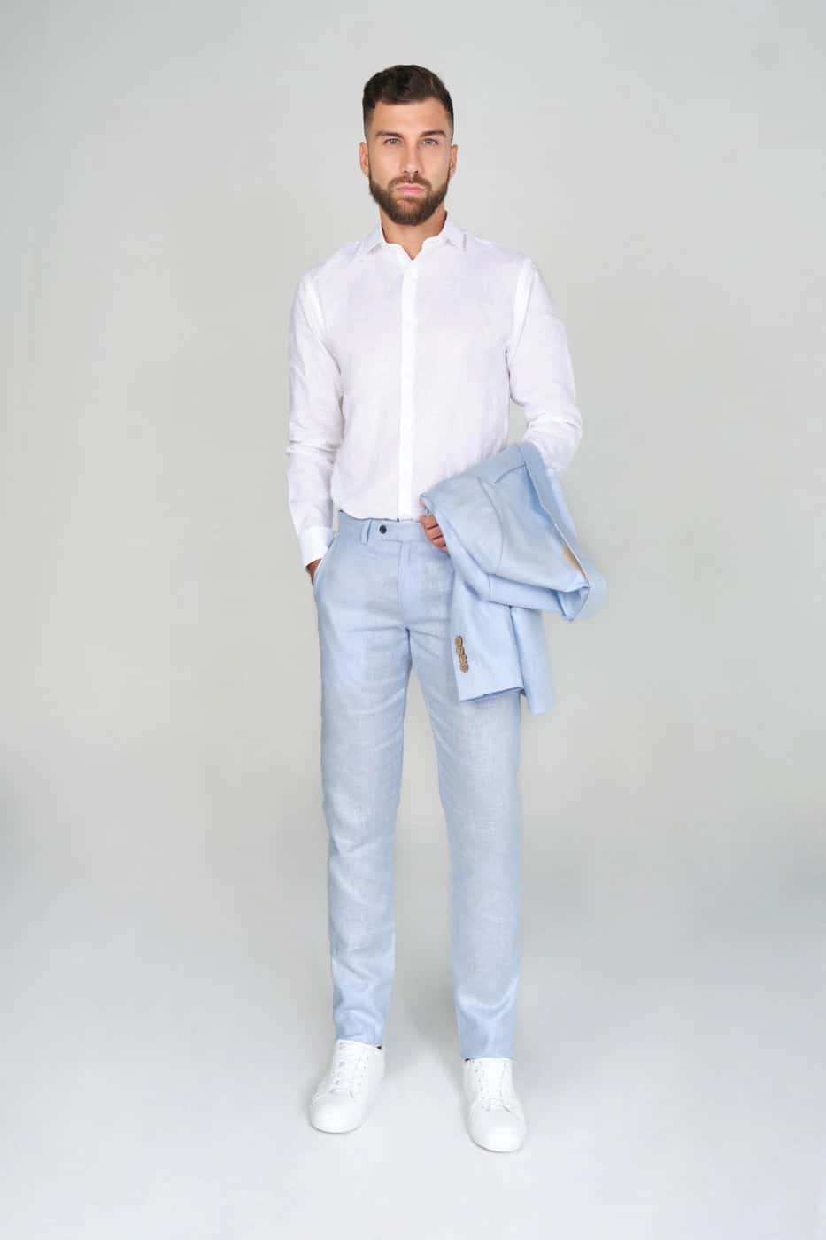 Pantalón Formal Slim Fit 100% Lino Azul Claro