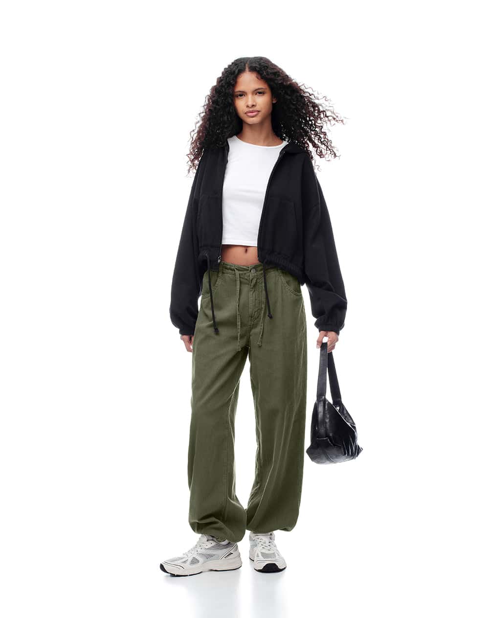 Pantalón jogger tiro medio algodón verde mujer