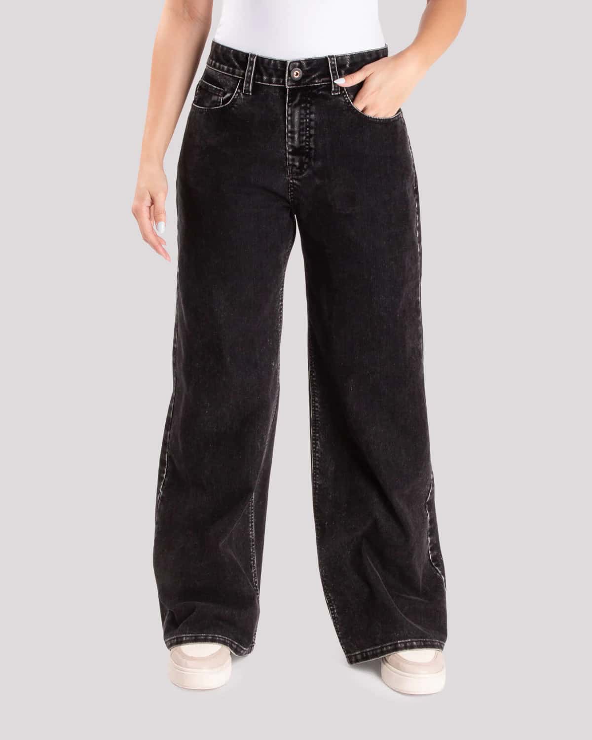 Jean bota recta negro para mujer