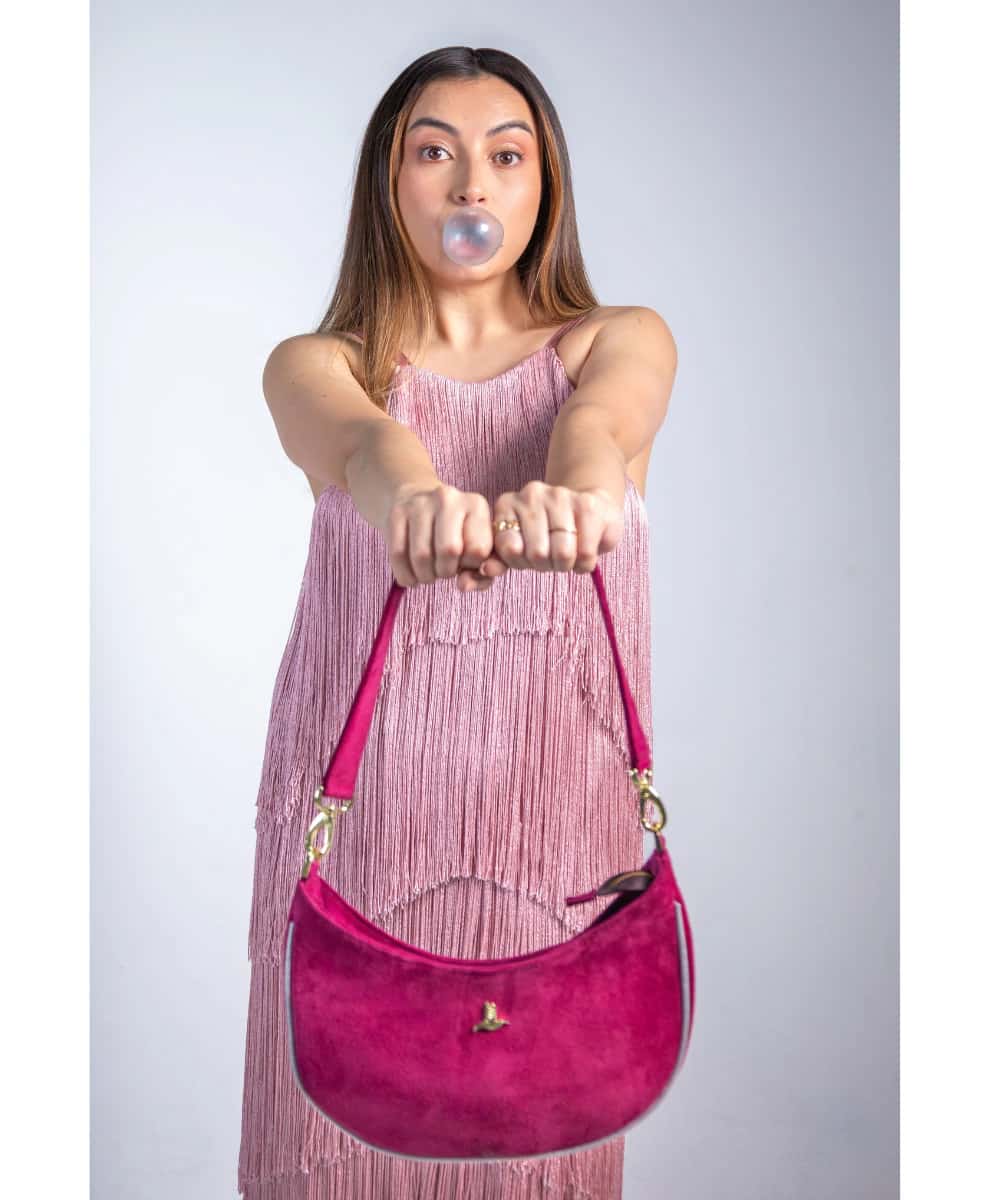 Bolso Hobo Fucsia en Cuero Ante