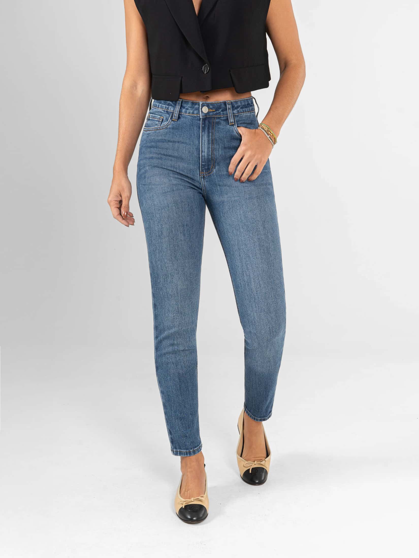 Ref: 066354 Jean Skinny stretch, tiro alto, tono azul medio