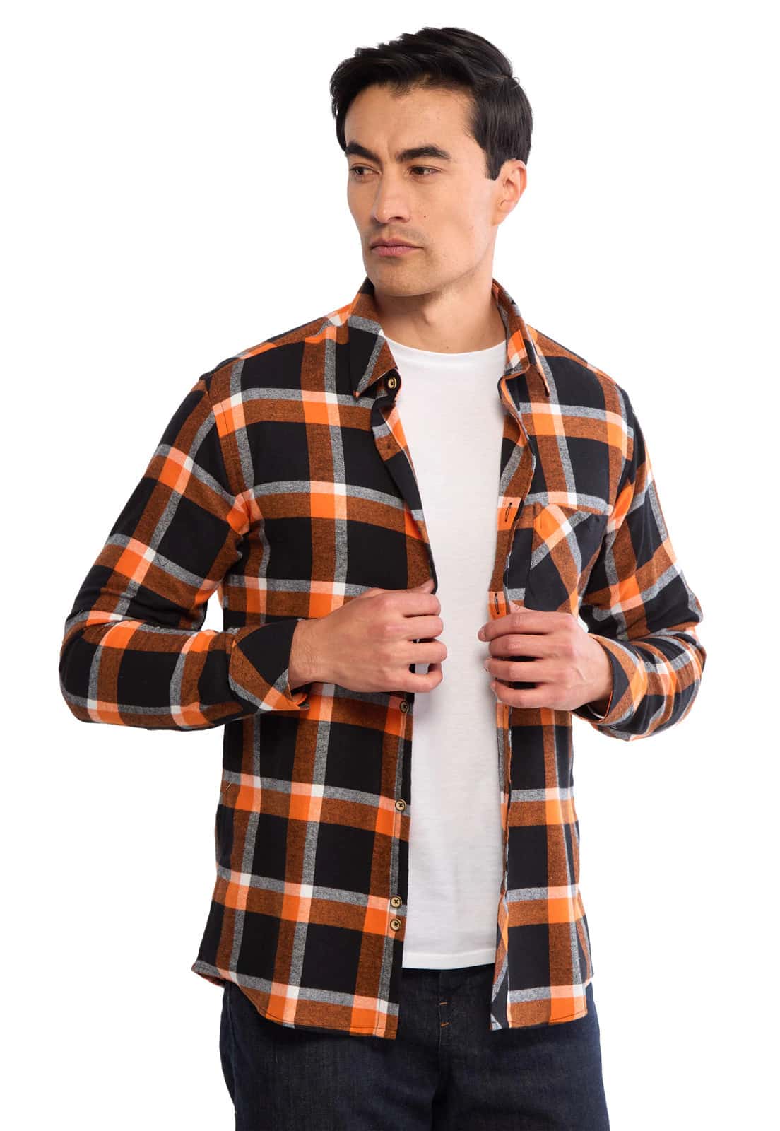 Camisa leñadora naranja con negro
