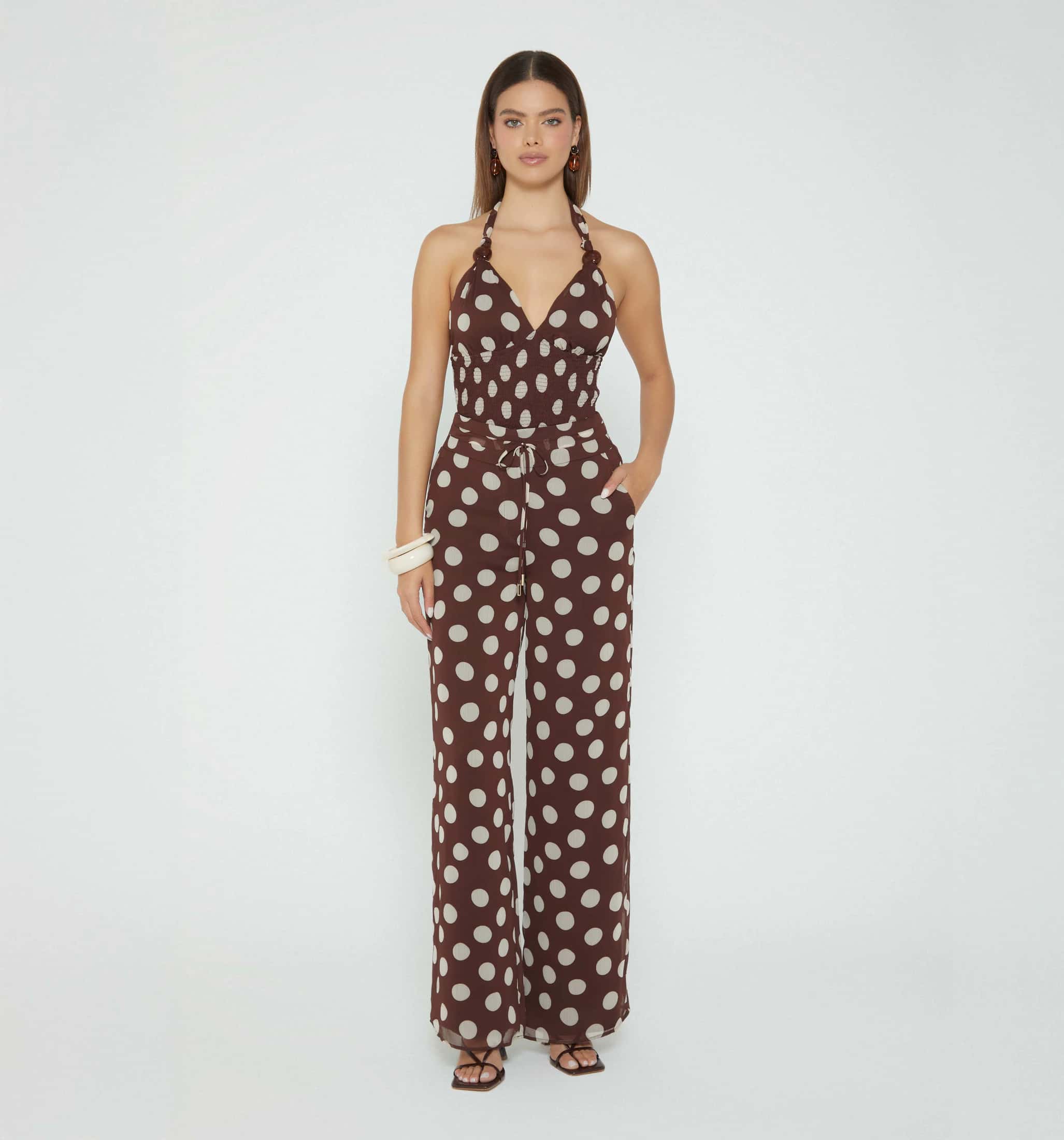 Pantalón palazo pretina ruchada