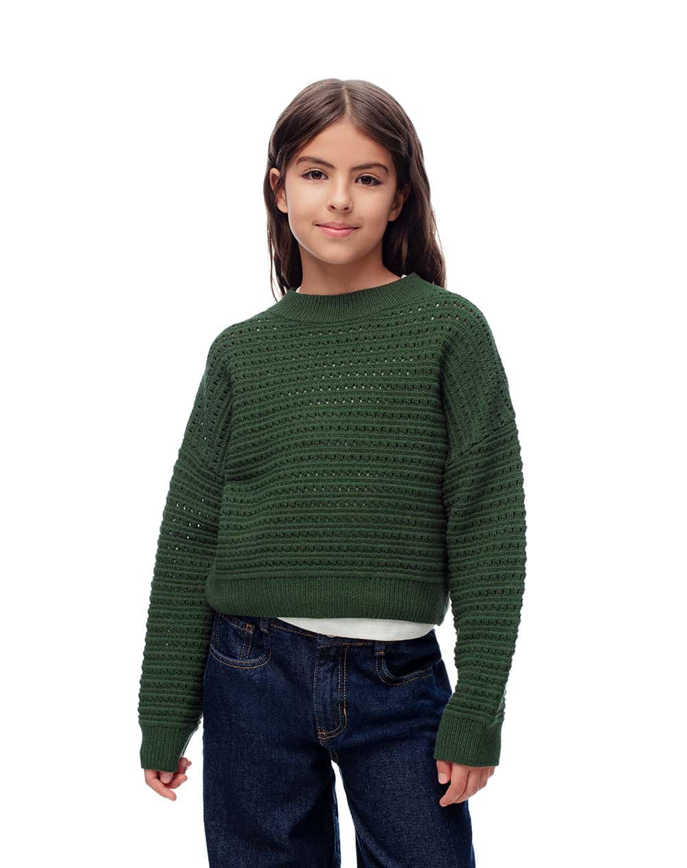 Suéter oversize tejido de punto verde niña