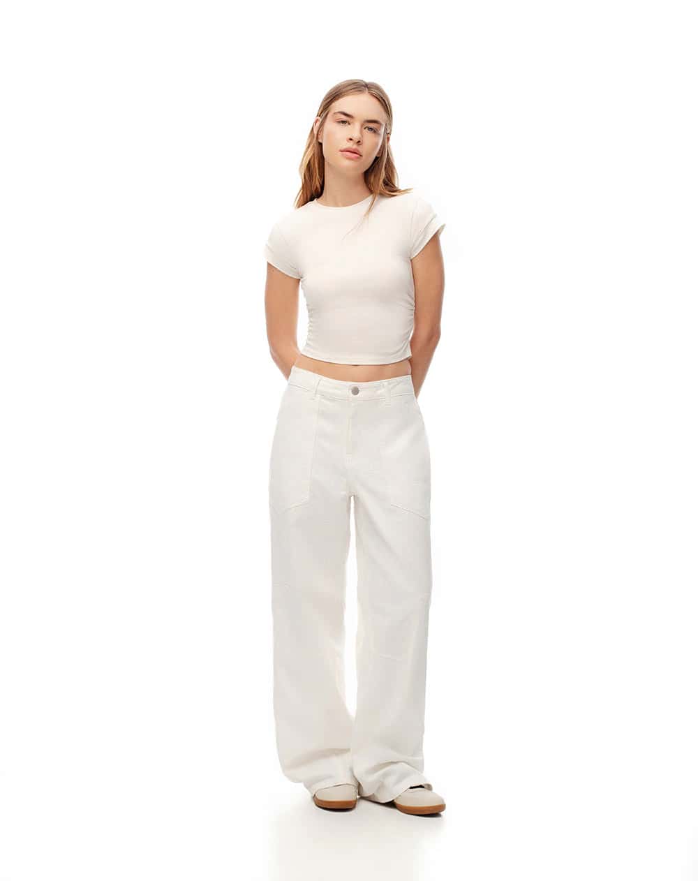 Pantalón wide leg tiro medio drill algodón habano mujer