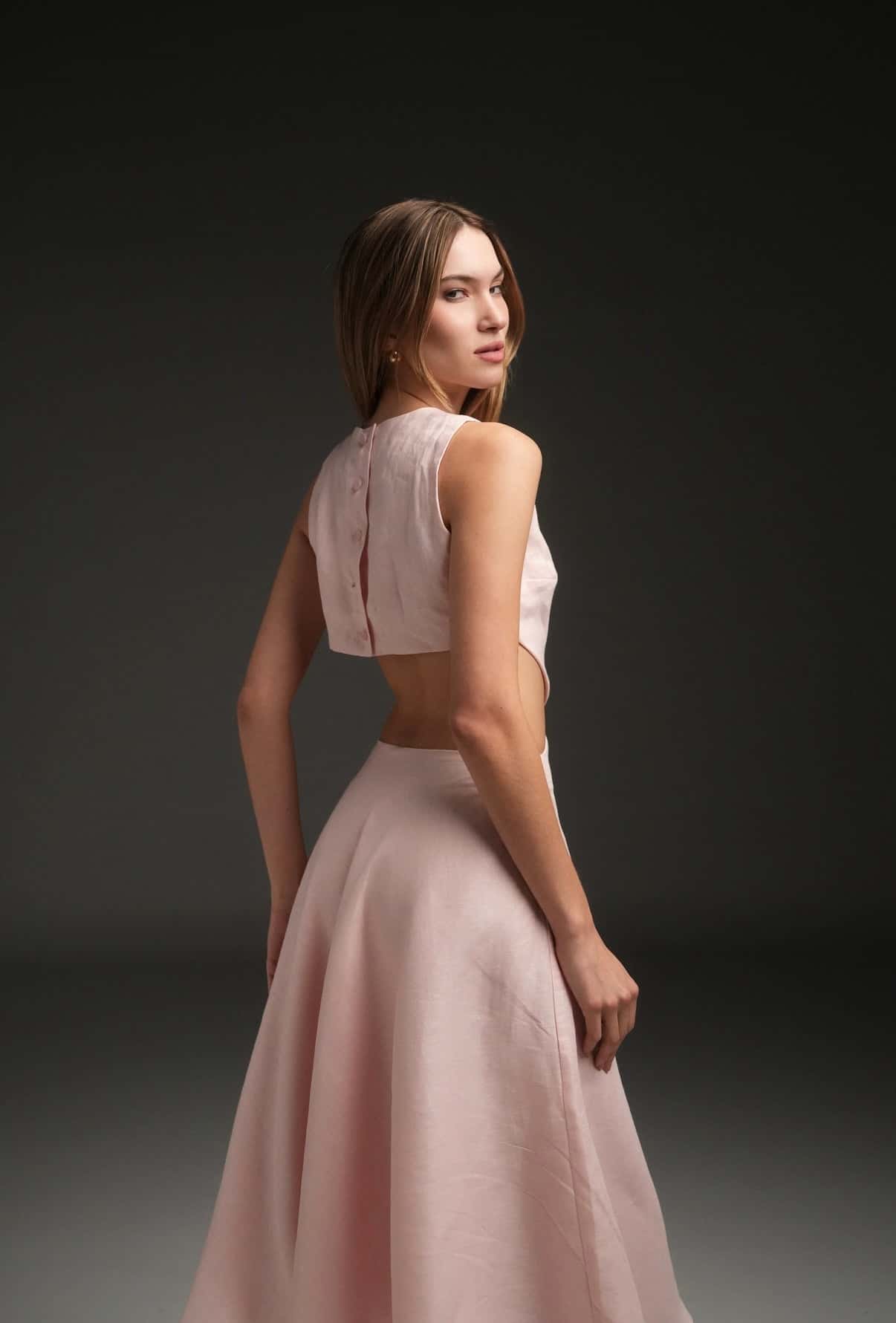 PINK MARIA LINEN MIDI DRESS