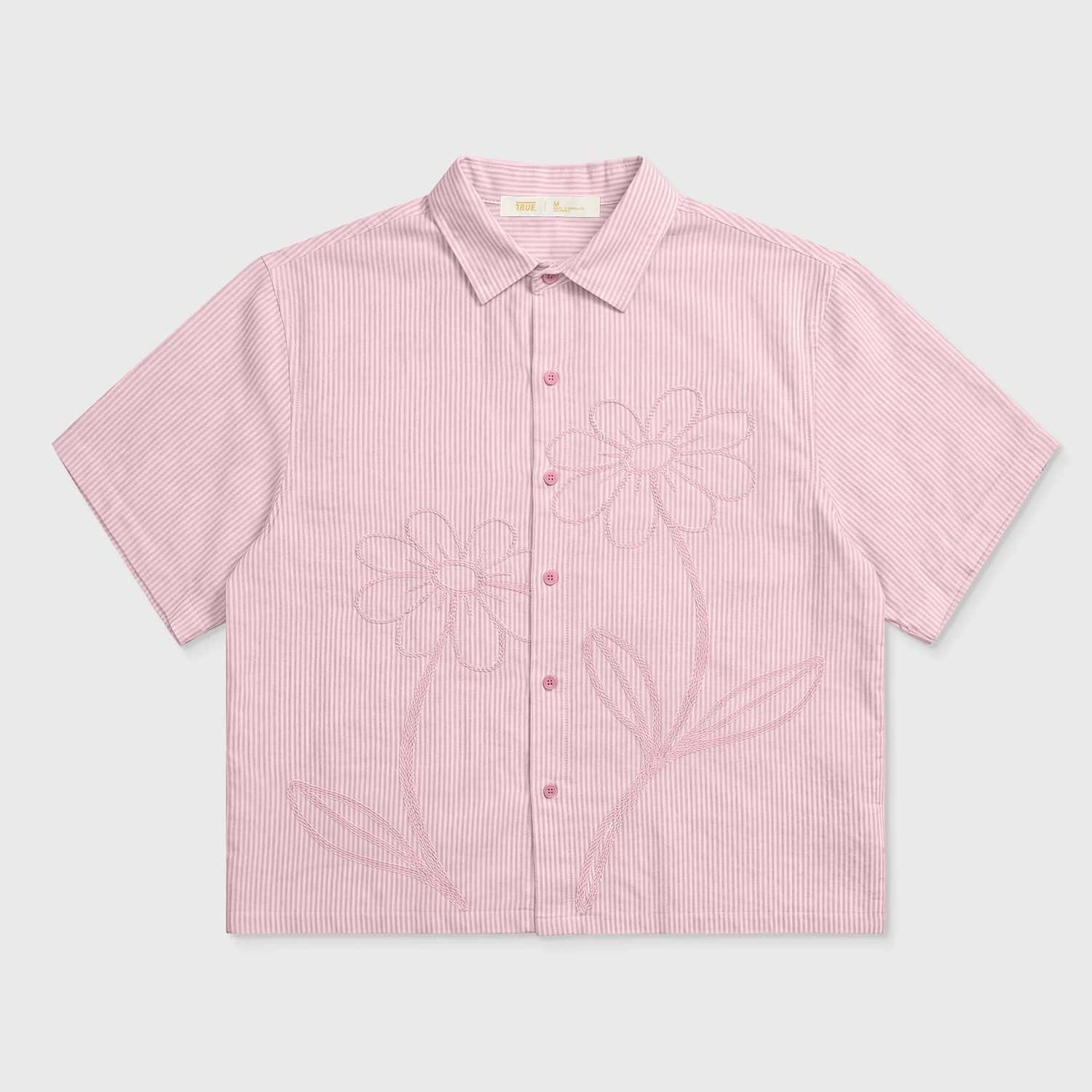 Embroidered Flower Boxy Shirt - Pink