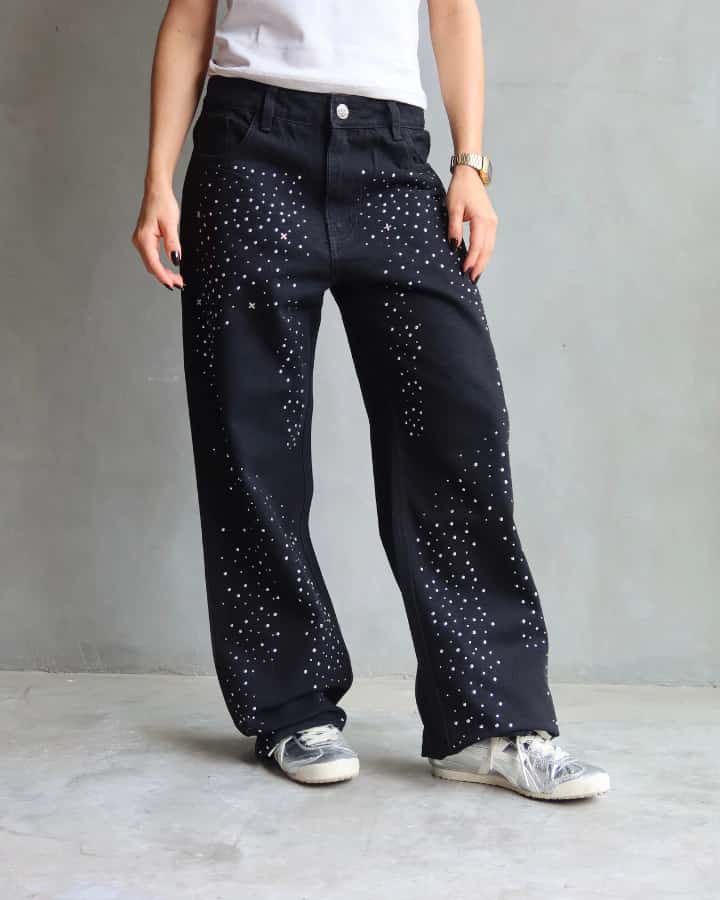 JEAN WIDE LEG FIT ANCHO PIXIE NEGRO
