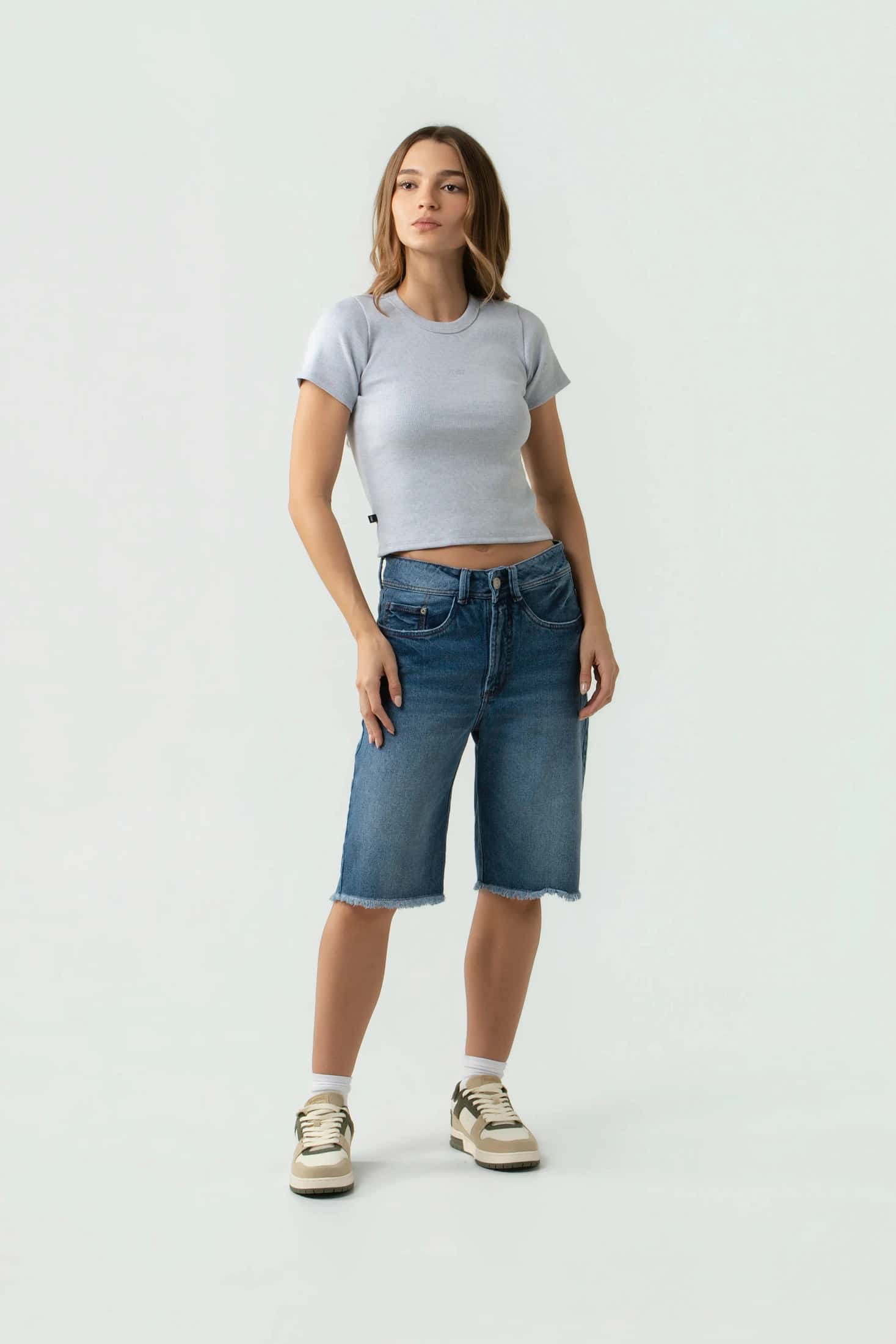 Bermuda Denim QST Raw Edge - Azul Medio - miniatura 2