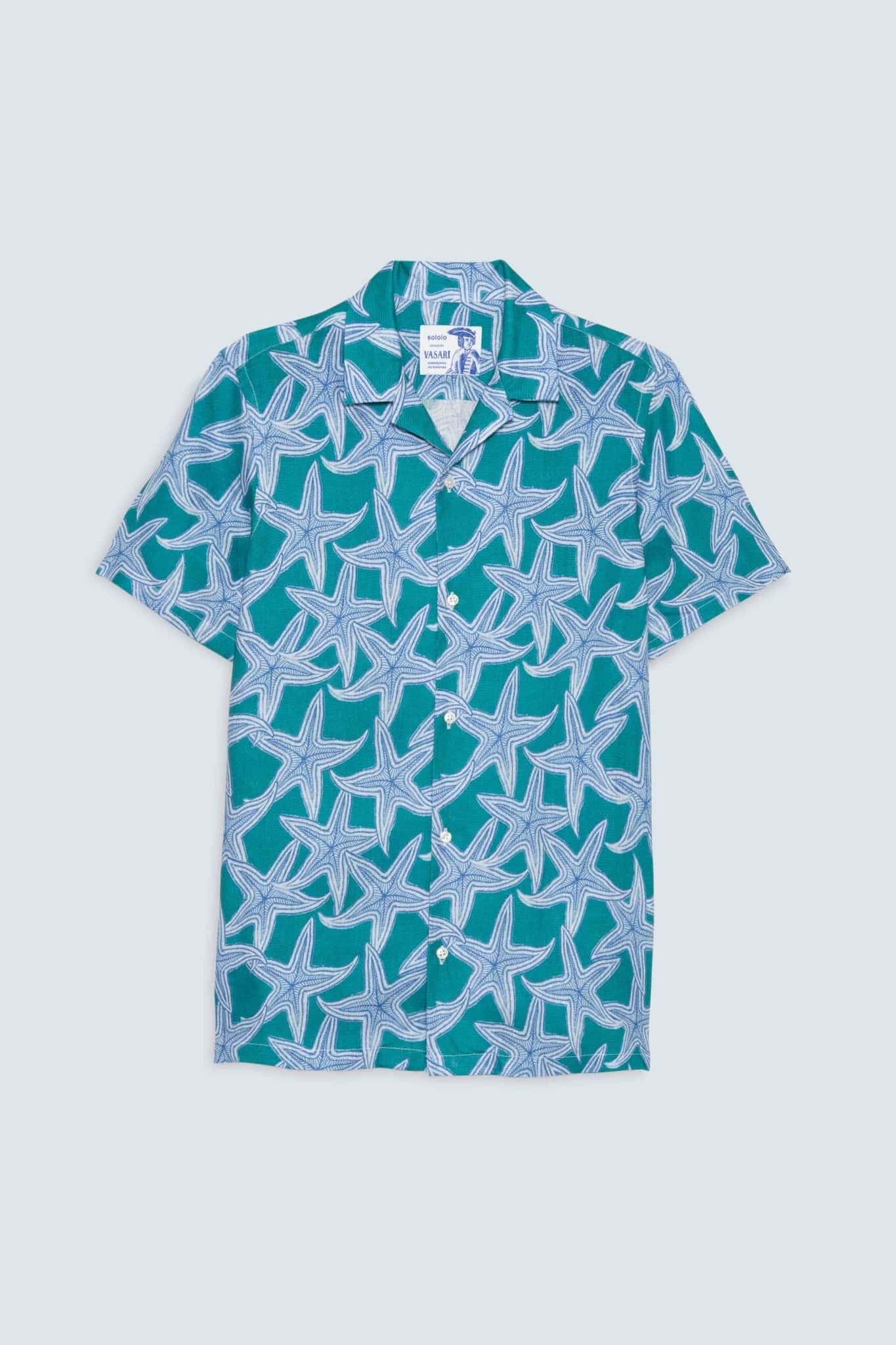 Men's linen shirt green intaglio