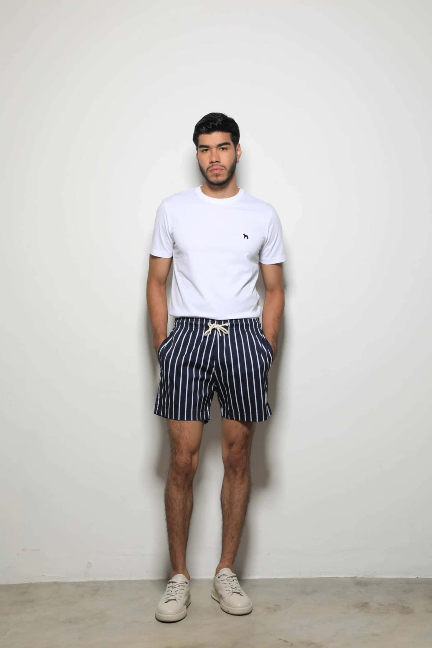 Pantaloneta de Baño Navy - Rayas Blancas