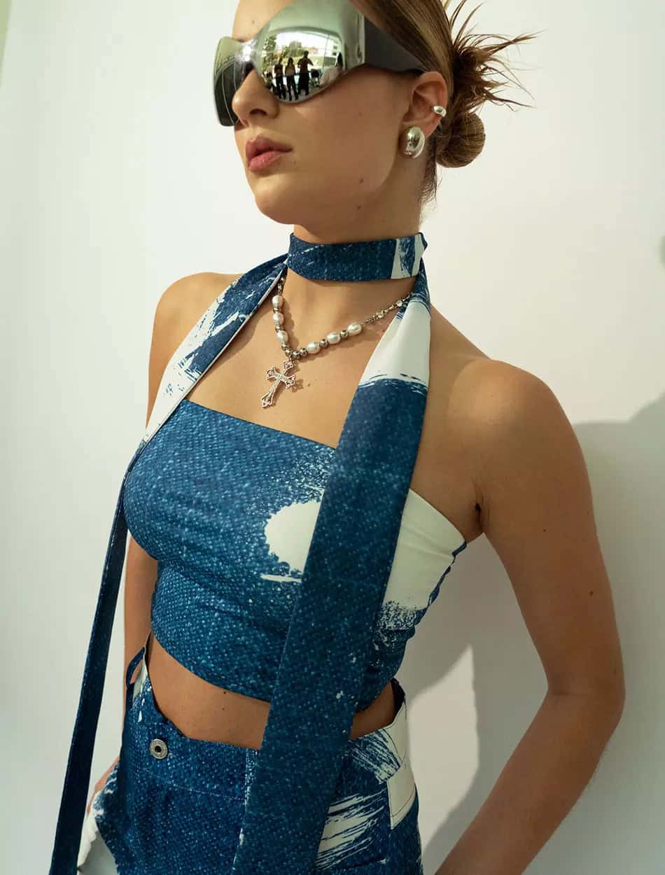 Strapless Top + Neck Tie in Brushstroke