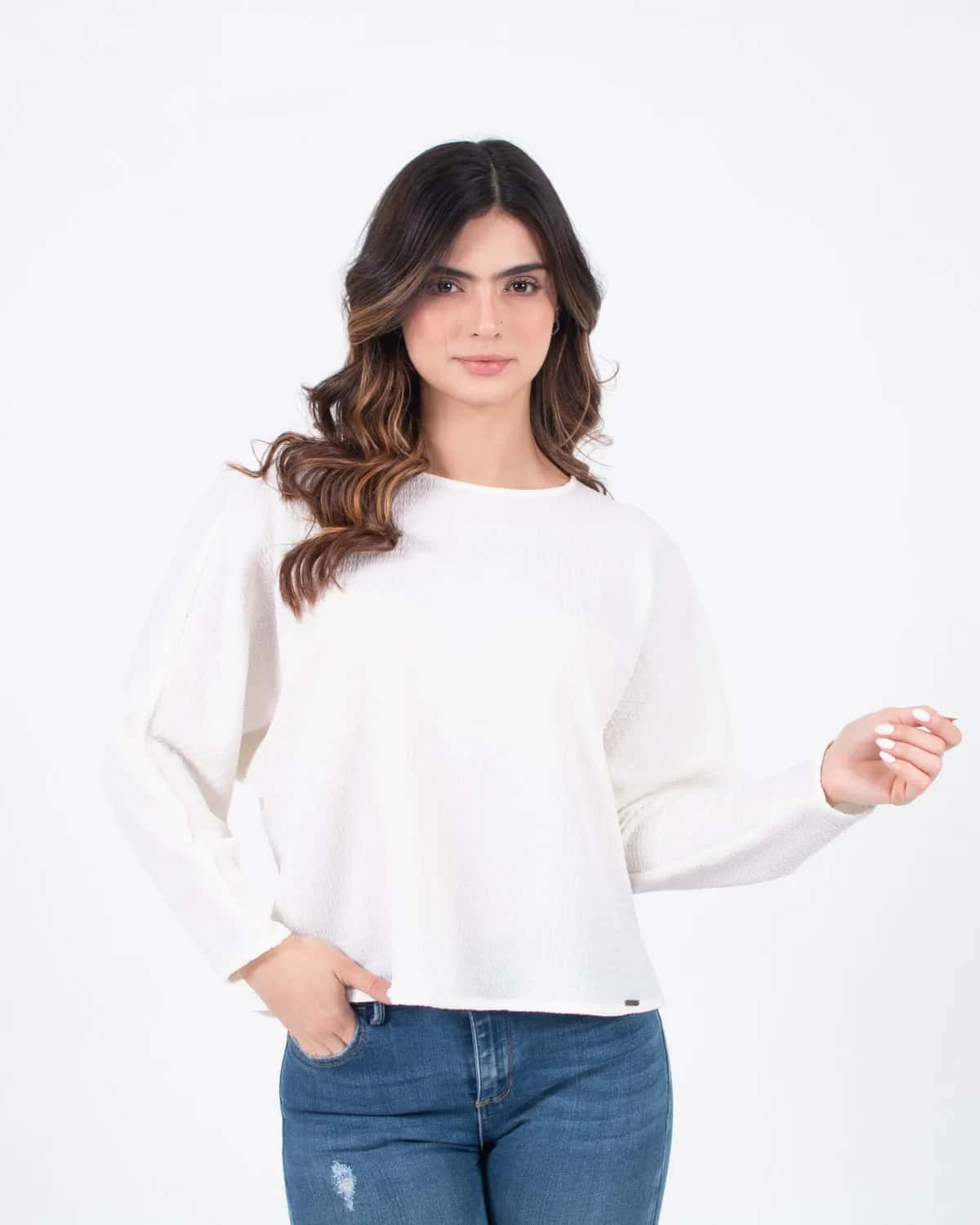 Blusa ivory manga larga para mujer