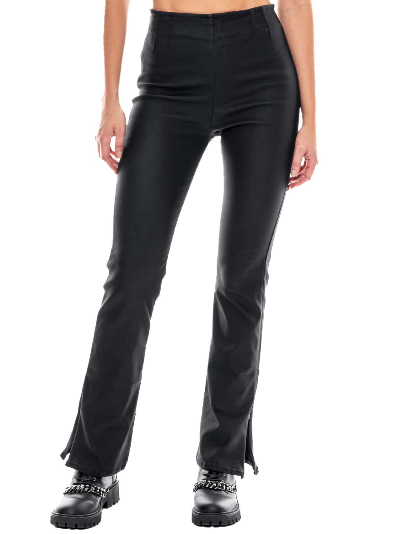 Pantalón High Waist Efecto Cuero Con Cremallera En Bota