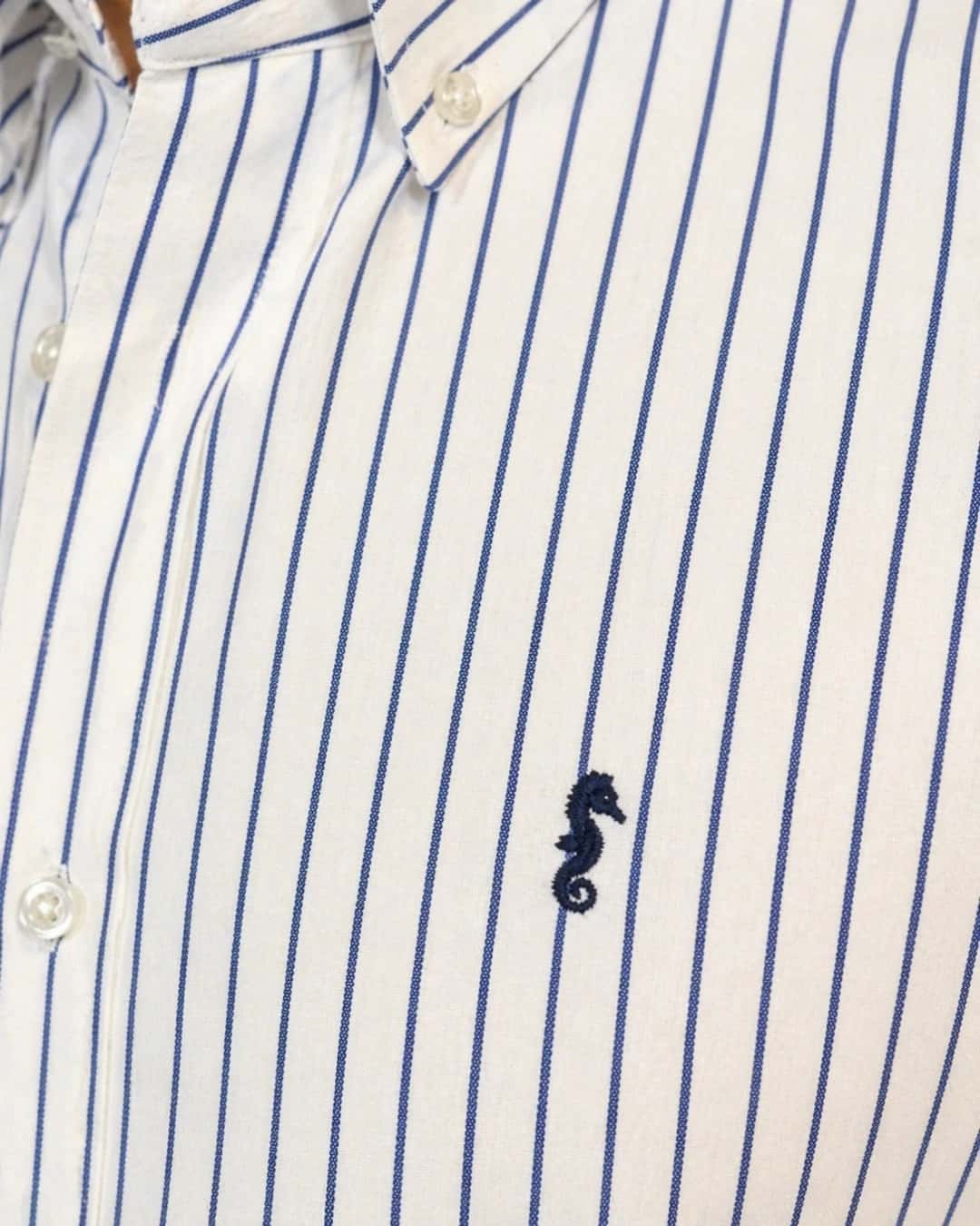 Camisa 100% Algodón Manga Larga Blanca Rayas Azul - miniatura 2