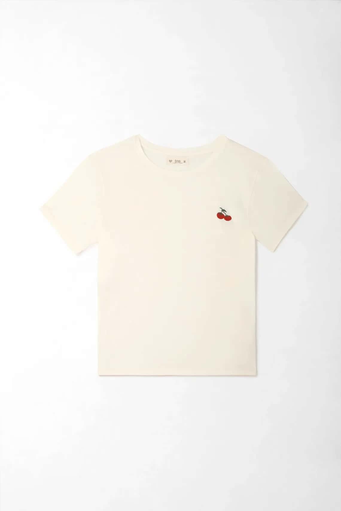 Camiseta para mujer algodón crudo corte clásico cerezas