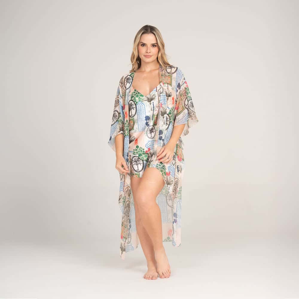 Kimono Manga 3/4 con Estampado Lotto Blanco.
