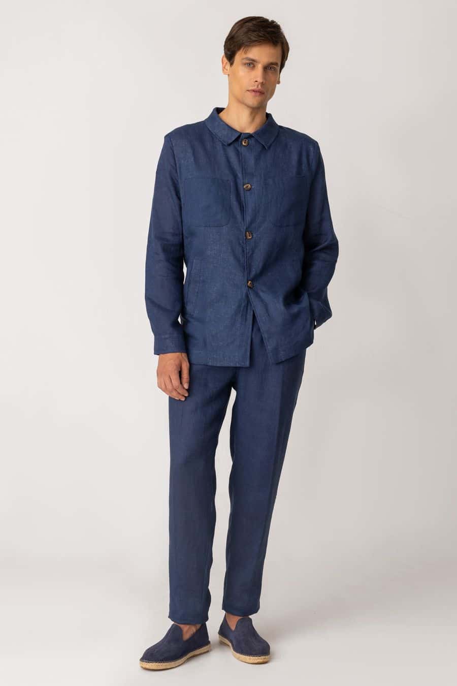 Men's linen jacket blue battista