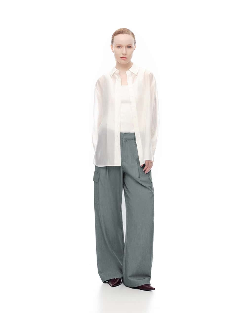 Pantalón cargo wide leg tiro alto gris mujer