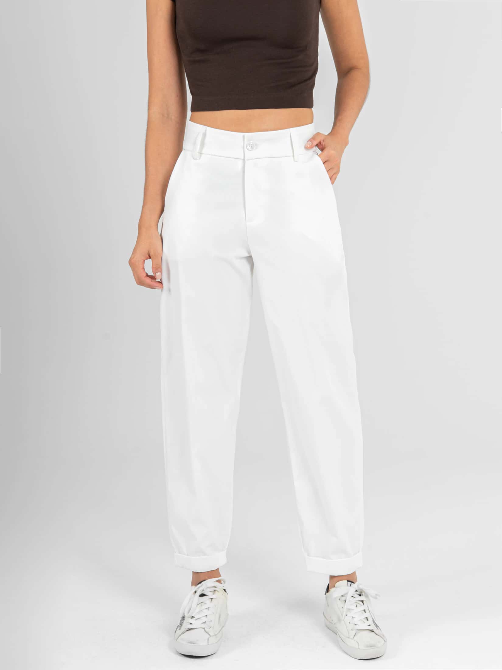 Ref: 0620646 Pantalón slouchy, sin prenses, tono ivory, tejido plano liviano, rigido, tiro alto - miniatura 1