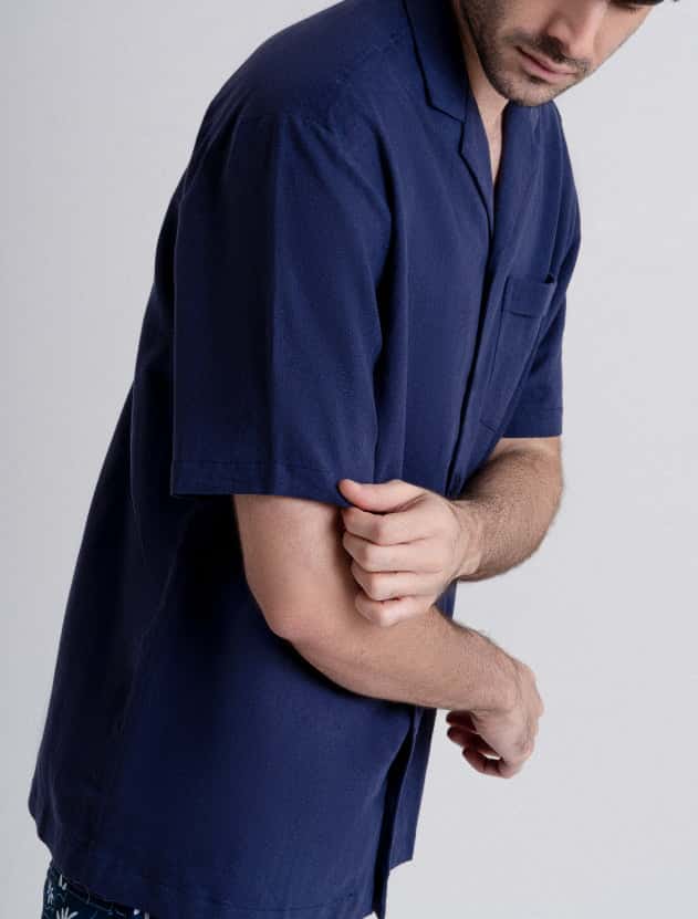 Portofino Dark Navy Lino / Algodón  - Camisa - miniatura 4