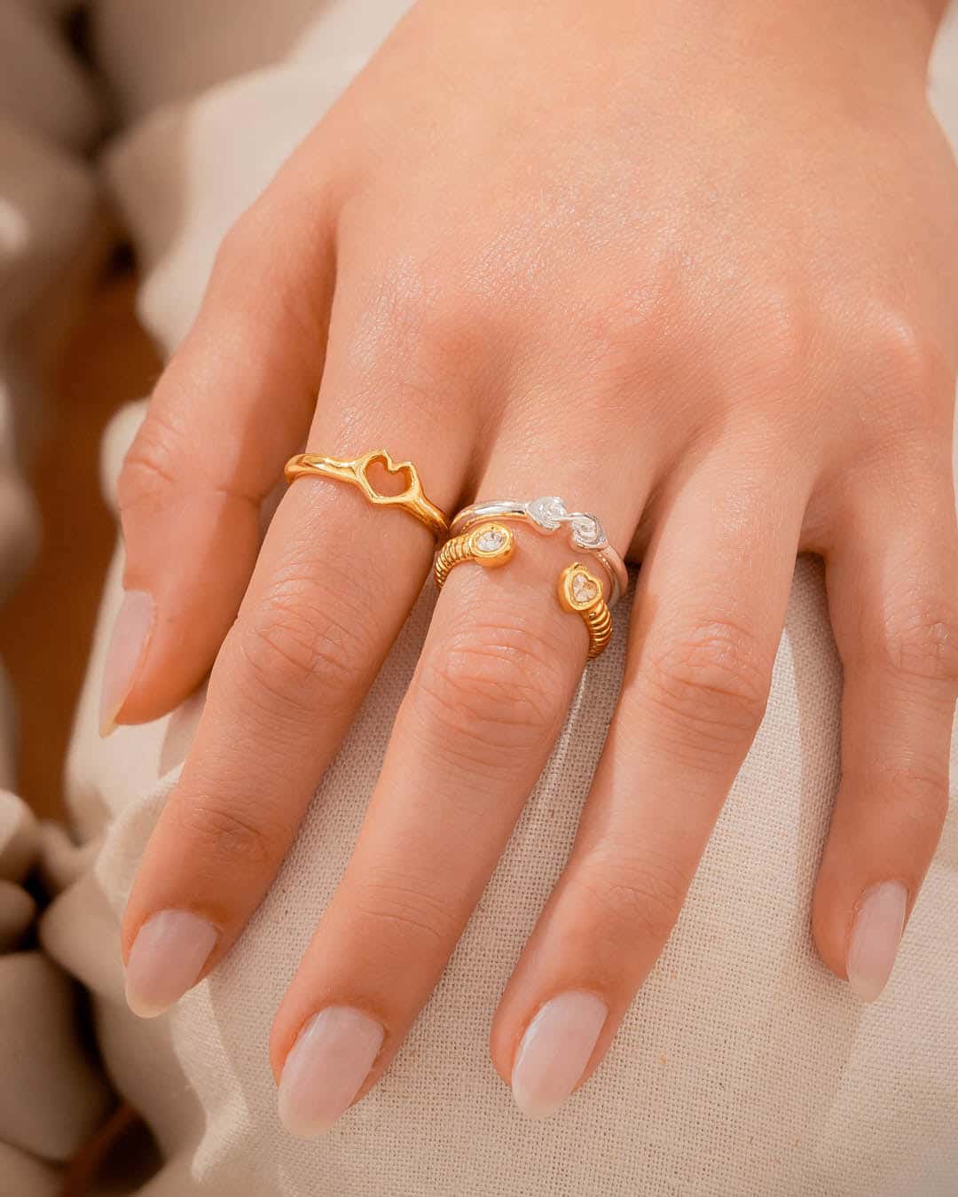 Set X3 Anillos Bicolor Cristal Talla 7