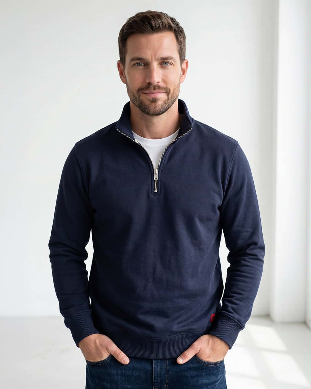 Buzo cuello alto hombre Azul Oxford